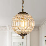 French Antique Brass Crystal Globe Chandelier