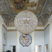 French Antique Brass Crystal Globe Chandelier