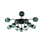 Glam Bloom 12-Light Blue Glass Bubble Semi Flush Chandelier