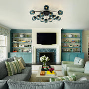 Glam Bloom 12-Light Blue Glass Bubble Semi Flush Chandelier