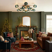 Glam Bloom 12-Light Blue Glass Bubble Semi Flush Chandelier
