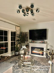Glam Bloom 12-Light Blue Glass Bubble Semi Flush Chandelier
