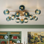 Glam Bloom 12-Light Blue Glass Bubble Semi Flush Chandelier