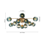 Glam Bloom 12-Light Blue Glass Bubble Semi Flush Chandelier