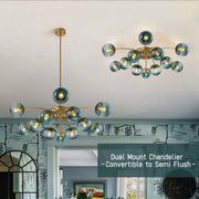 Glam Bloom 12-Light Blue Glass Bubble Semi Flush Chandelier