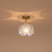 Glam Blue Iridescent Swirl Glass Round 1-Light Semi Flush