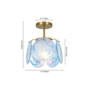 Glam Blue Iridescent Swirl Glass Round 1-Light Semi Flush