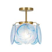 Glam Blue Iridescent Swirl Glass Round 1-Light Semi Flush