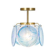 Glam Blue Iridescent Swirl Glass Round 1-Light Semi Flush