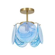 Glam Blue Iridescent Swirl Glass Round 1-Light Semi Flush
