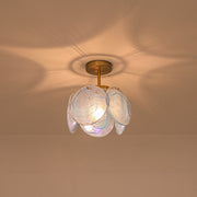 Glam Blue Iridescent Swirl Glass Round 1-Light Semi Flush