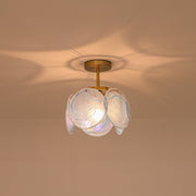 Glam Blue Iridescent Swirl Glass Round 1-Light Semi Flush