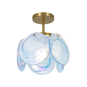Glam Blue Iridescent Swirl Glass Round 1-Light Semi Flush