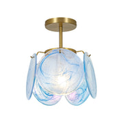 Glam Blue Iridescent Swirl Glass Round 1-Light Semi Flush