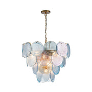 Glam Blue Iridescent Swirl Glass Round Tiered Chandelier