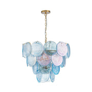 Glam Blue Iridescent Swirl Glass Round Tiered Chandelier