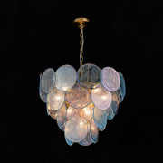 Glam Blue Iridescent Swirl Glass Round Tiered Chandelier