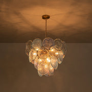 Glam Blue Iridescent Swirl Glass Round Tiered Chandelier