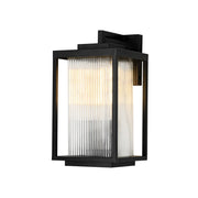 IP23 1-Light Black Ribbed Glass Outdoor Wall Lantern