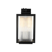 IP23 1-Light Black Ribbed Glass Outdoor Wall Lantern