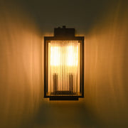 IP23 1-Light Black Ribbed Glass Outdoor Wall Lantern