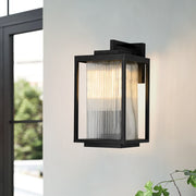 IP23 1-Light Black Ribbed Glass Outdoor Wall Lantern