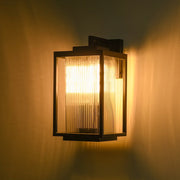 IP23 1-Light Black Ribbed Glass Outdoor Wall Lantern