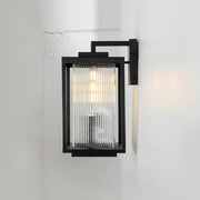IP23 1-Light Black Ribbed Glass Outdoor Wall Lantern