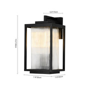 IP23 1-Light Black Ribbed Glass Outdoor Wall Lantern