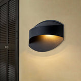 IP23 Black Flat Oval 1-Light Iron Outdoor Wall Sconce