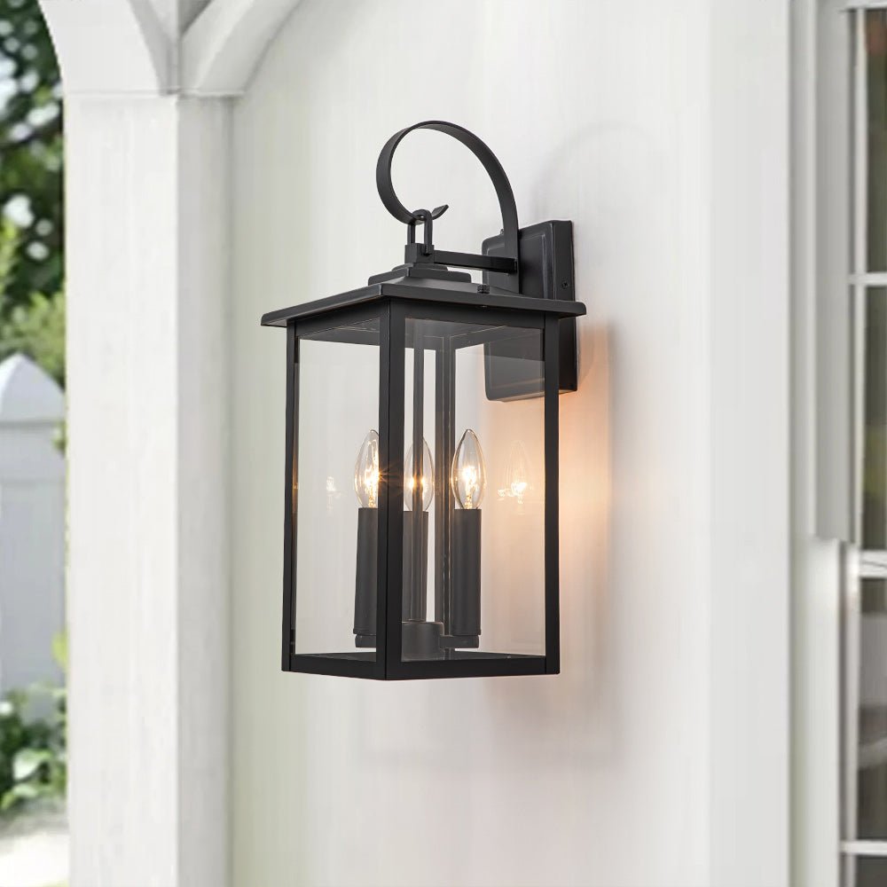 IP23 Matte Black Farmhouse 3-Light Lantern Outdoor Wall Light