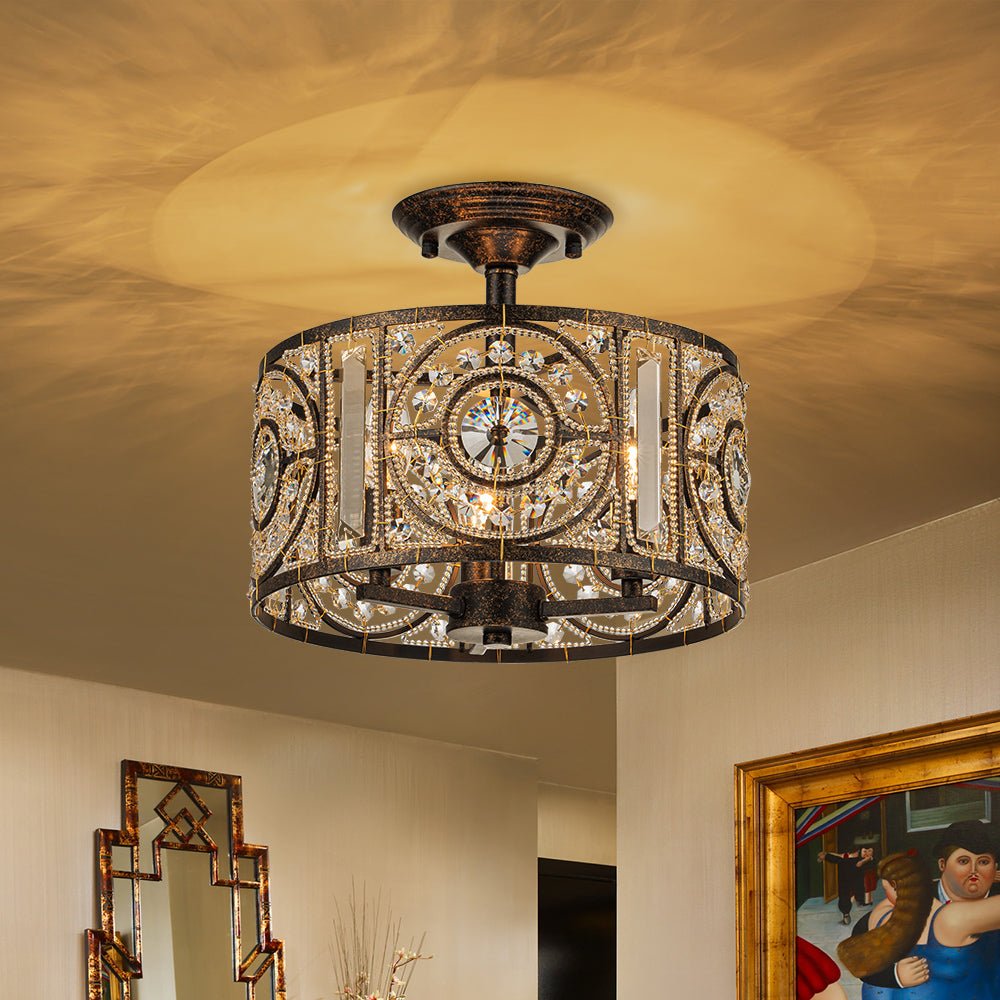 Luxe Moroccan Antique Crystal Drum Semi Flush Mount