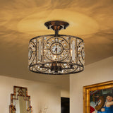 Luxe Moroccan Antique Crystal Drum Semi Flush Mount