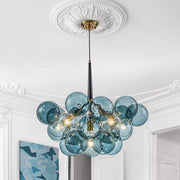 Modern Cluster Blue Glass Globe Bubble Chandelier
