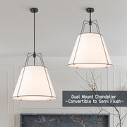 Modern Fabric Conical Drum Cage Pendant Light