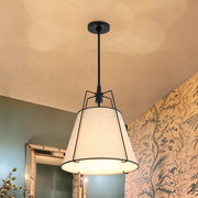 Modern Linen Conical Drum Cage Pendant Light