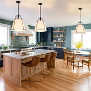 Modern Linen Conical Drum Cage Pendant Light