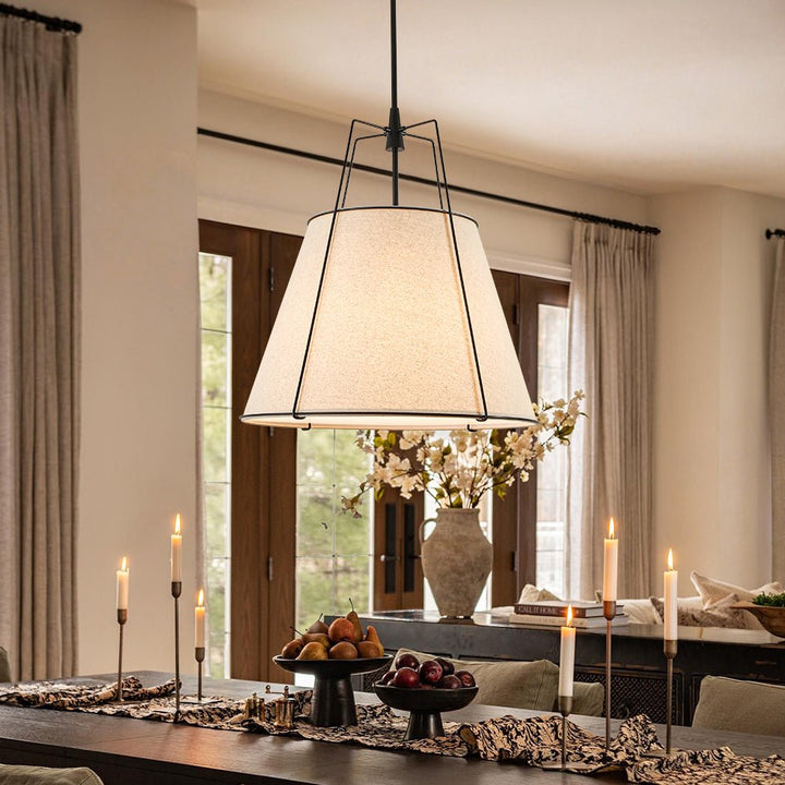 Modern Linen Conical Drum Cage Pendant Light