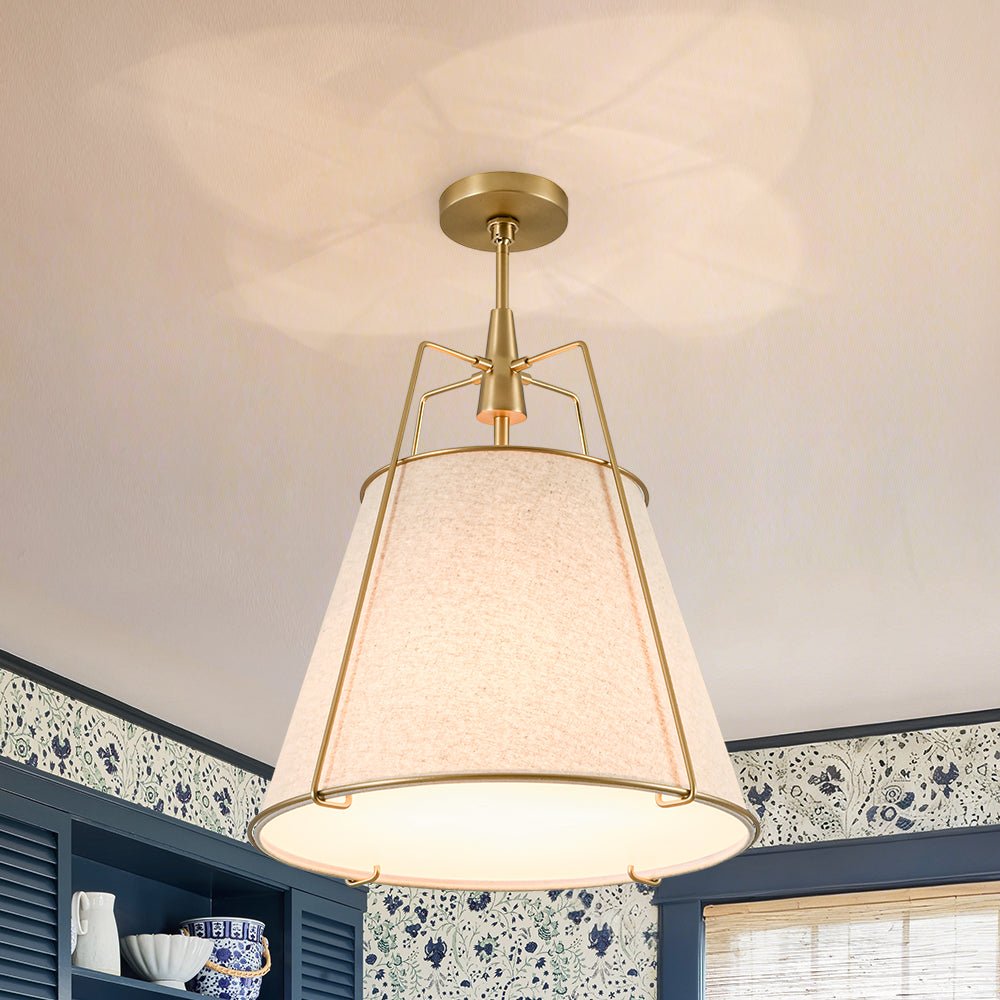 Modern Linen Conical Drum Cage Pendant Light