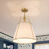 Modern Linen Conical Drum Cage Pendant Light