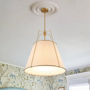 Modern Linen Conical Drum Cage Pendant Light