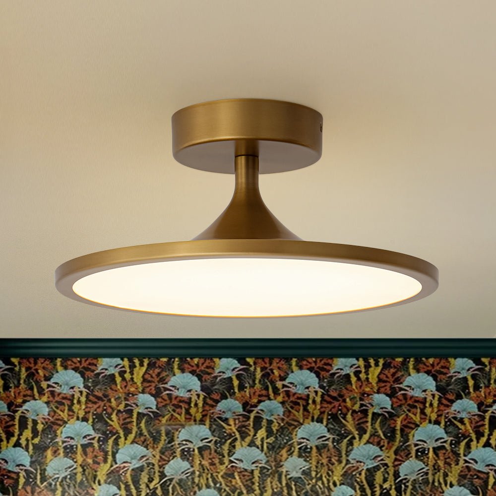 Modern Simple Brass Round Dimmable LED Semi Flush Mount