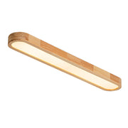 Natural Wood Long Oval Dimmable LED Flush Mount Light