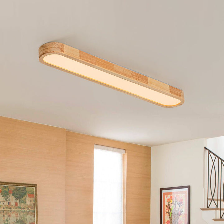 Natural Wood Long Oval Dimmable LED Flush Mount Light
