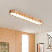 Natural Wood Long Oval Dimmable LED Flush Mount Light