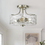 Nickel Hammered Glass Semi Flush