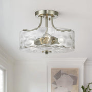 Nickel Hammered Glass Semi Flush