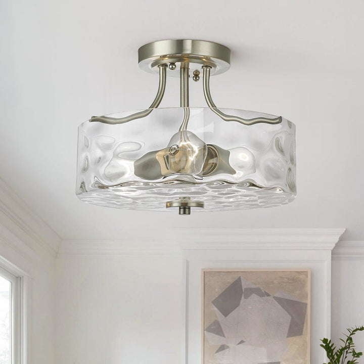 Nickel Hammered Glass Semi Flush