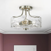 Nickel Hammered Glass Semi Flush