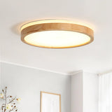 Round LED Wood Flush Mount Light